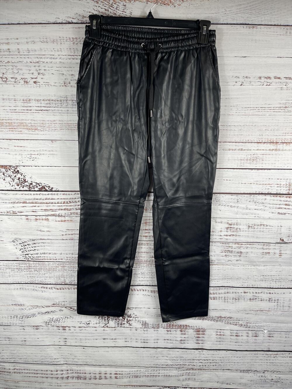Laundry by Shelli Segal Pants Women's Medium Black Faux Leather Joggers Elastic